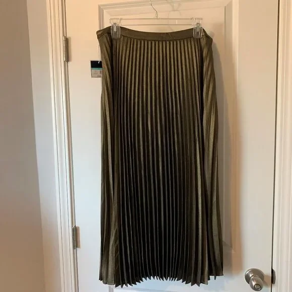 KAARI blue Women Skirt Size 16 Gold Metallic Pleated Midi - Picture 8 of 10